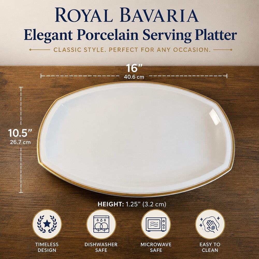 Large Royal Bavaria Serving Platter 18K Gold 16” Discontinued